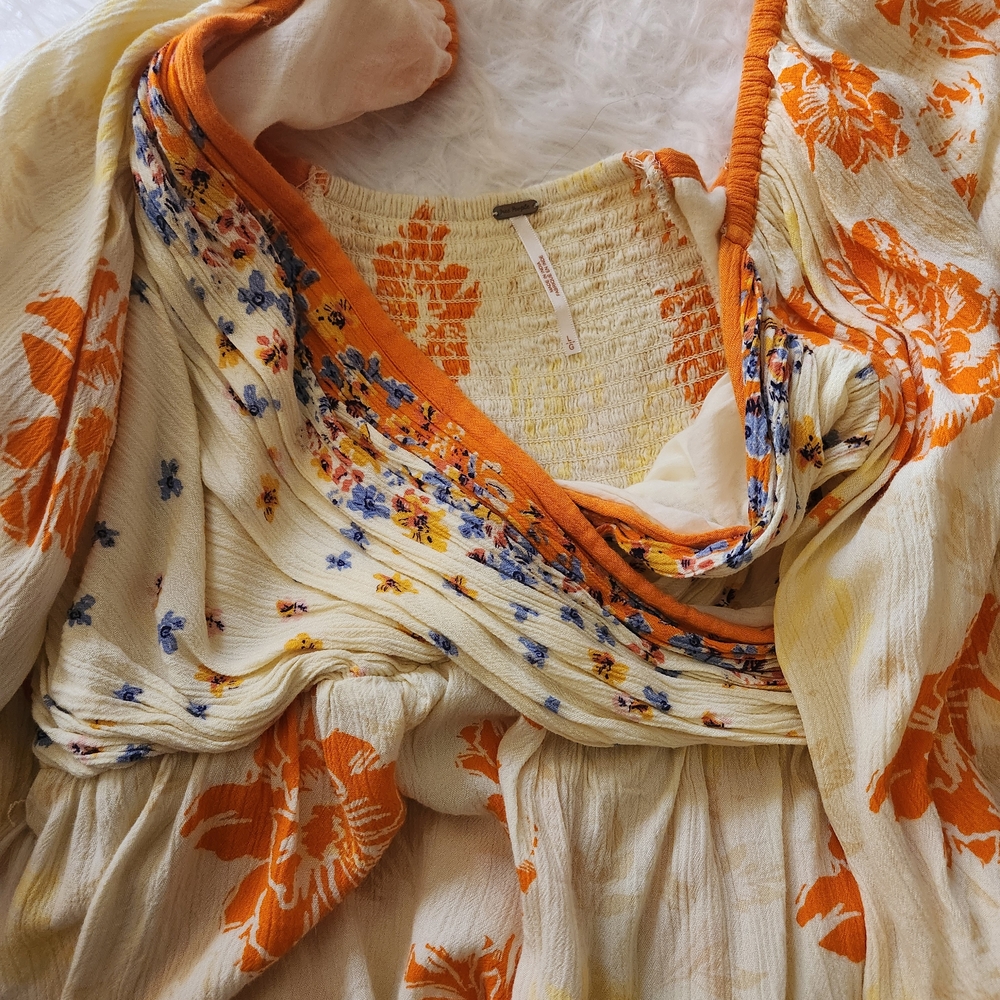 Free People Cream and Orange Knit Dress